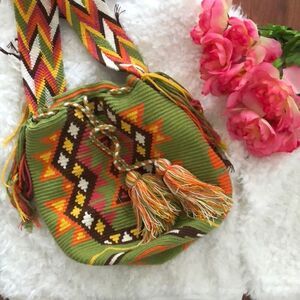 Handwoven bohemian navajo crossbody bag.
